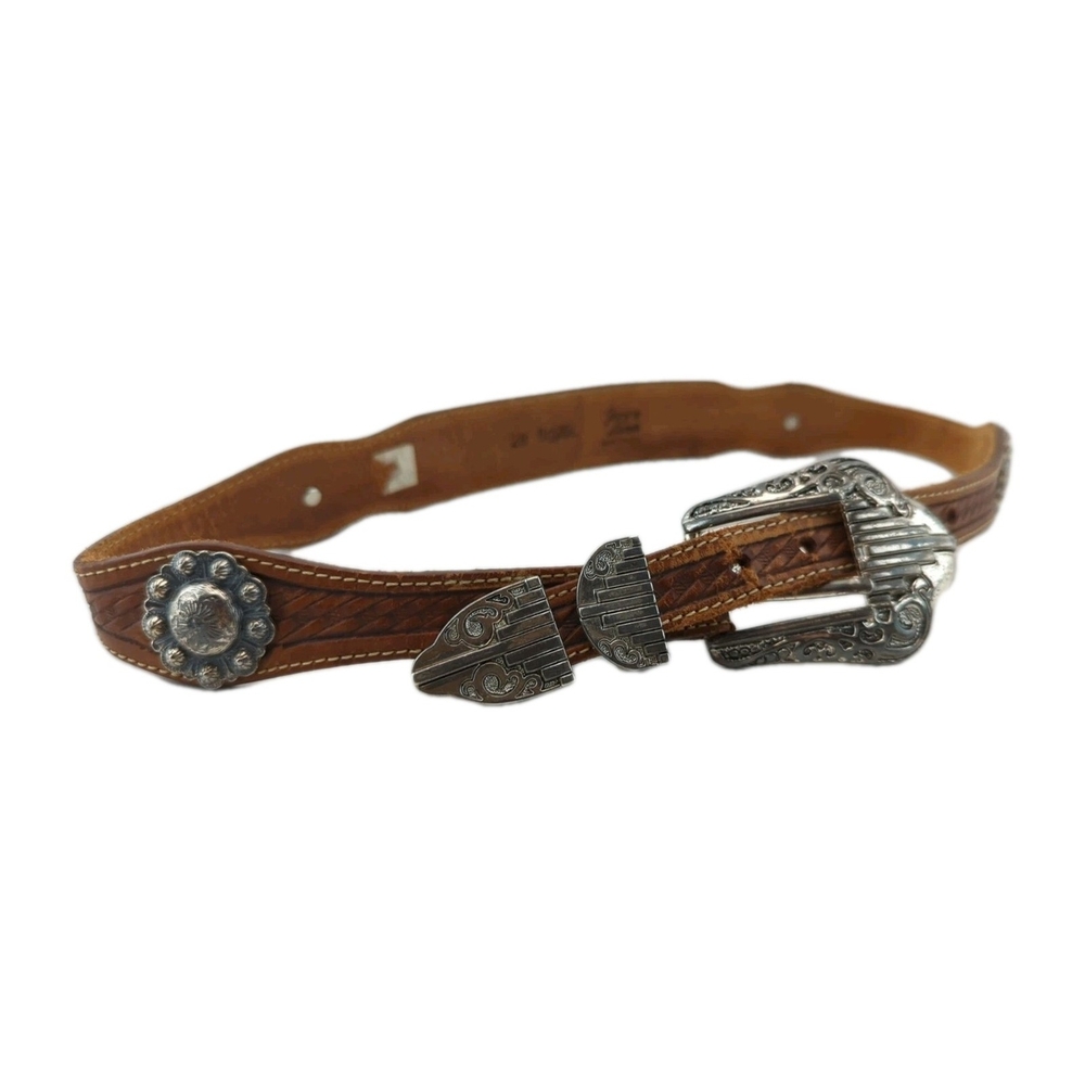 Tony Lama Men's Vintage Brown Leather Western Belt w/ Silver Conchos 1992